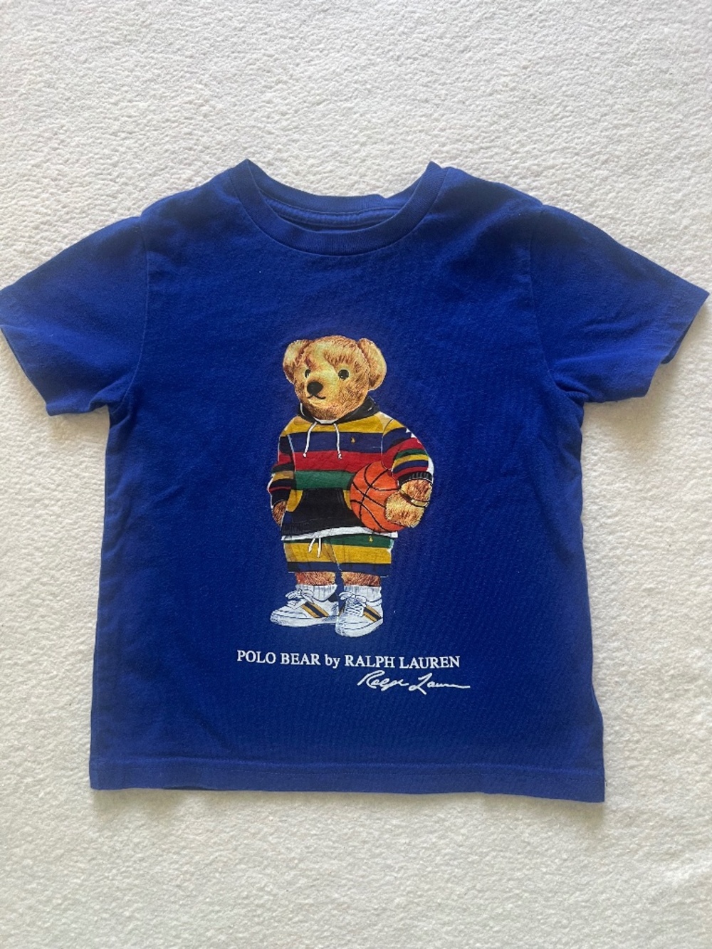 Vintage Ralph Lauren Polo Bear Basketball Navy Blue T-Shirt Size 4